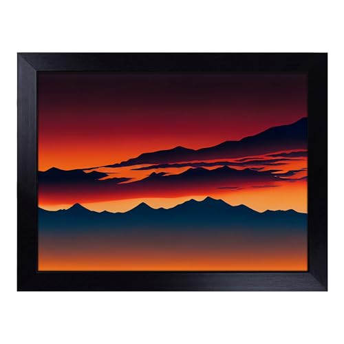 Lap Tray with Bean Bag Cushion, Heartwarming Mountain Sunset - Handmade in the UK, Raised Wooden Edge, Padded Cushion, Heat-Resistant Wipe-Clean Surface, for Meals, Laptops and Crafts