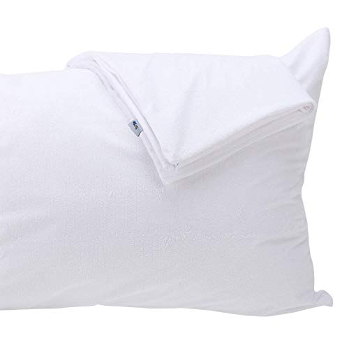 Feather Proof Pillow Protectors Queen Size with Zipper Set of 2 - 100% Waterproof - Down Proof - Bamboo Viscose Terry Surface