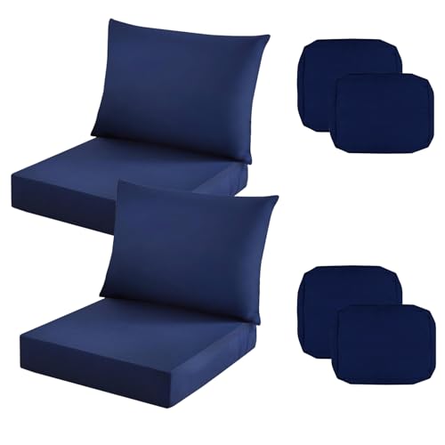 TECOSARA Outdoor Seat Cushion Cover Set of 4, Patio Cushion Covers Replacement Waterproof Backrest and Deep Seat Cushion Covers Set for Patio Furniture(22 x 18.5 Inch, 22 x 22 x 3 Inch, Navy)