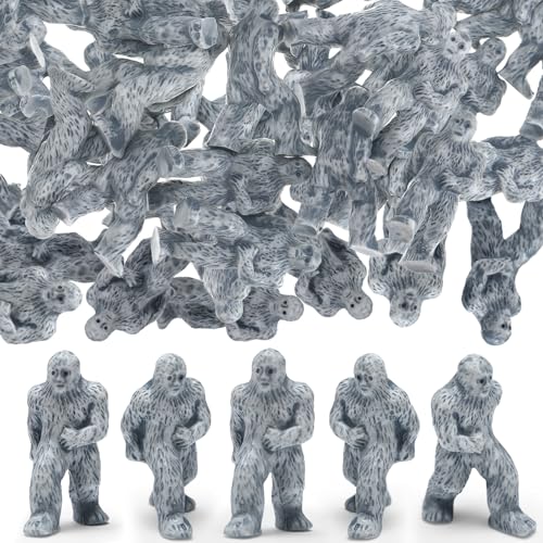 RoundFunny 100 Packs Bigfoot Figurine Small Resin Sasquatch Figurine Bulk - Mini Big Foot Sasquatch Figures, Hide and Seek Props, Micro Bigfoot Fans Gifts, Birthday Holiday Cake Home Table Decor