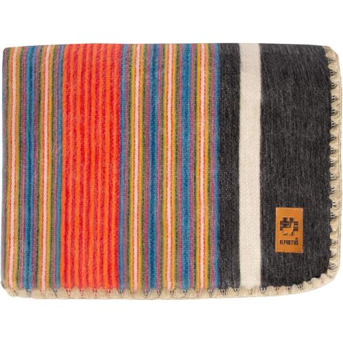 ALPAKITAS Alpaca Wool Blanket ??? Twin Size, 75 x 38 Inches ??? Warm & Lightweight ??? Couch, Bed, or Outdoor Blanket ??? Orange & Blue