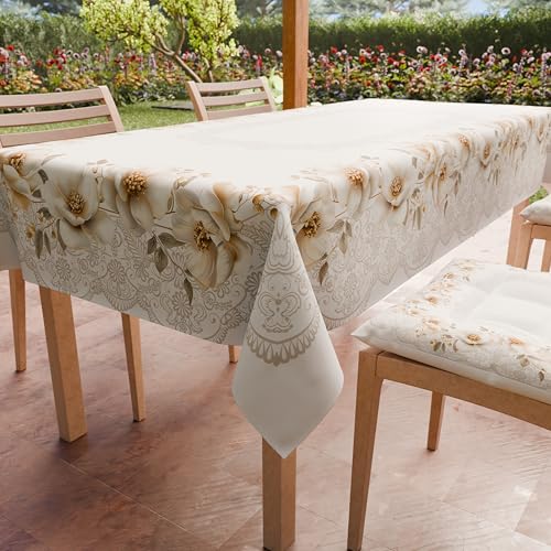 PETTI Artigiani Italiani - Stain Resistant Tablecloth Rectangular 140x180 cm 6 Seats, Wipe Clean Microfibre Kitchen Table Cover, Floral Design Magnolia, 100% Made in Italy
