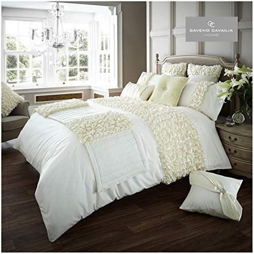 Gaveno Cavailia Fancy Frill King Duvet Set Verina Cream, Elegant Bedding, 3 Piece Cotton Blend Reversible Bedlinen, Easy Care DuvetCover Bedset, 1 Quilt Cover and 2 Pillow Cases 271932