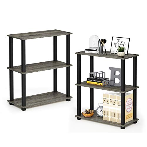 Furinno TURN-S-TUBE Storage Shelves Set of 2, 3-Tier Book Shelf, Corner Shelf, Toolless Open Shelves, Square Tubes, for Organization and Storage, Living Room, Garage, Home Office, French Oak