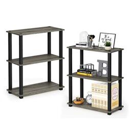 Furinno TURN-S-TUBE Storage Shelves Set of 2, 3-Tier Book Shelf, Corner Shelf, Toolless Open Shelves, Square Tubes, for Organization and Storage, Living Room, Garage, Home Office, French Oak