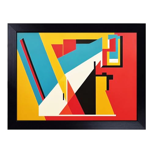 Lap Tray with Bean Bag Cushion, Suprematism Art Modern Abstract - Handmade in the UK, Raised Wooden Edge, Padded Cushion, Heat-Resistant Wipe-Clean Surface, for Meals, Laptops and Crafts