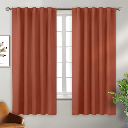BGment Terracotta Blackout Curtains 63 Inch Length - Thermal Insulated Black Out Energy Efficiency Rod Pocket and Back Tab Room Darkening Curtains for Living Room/Bedroom, 2 Panels, 42 x 63 Inch