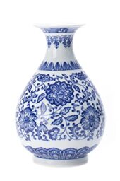 "Chinoiserie Blue and White Porcelain Ceramic Vase - 8"" for Home, Living Room, Bookshelf, Mantle Fireplace, Table Centerpieces"