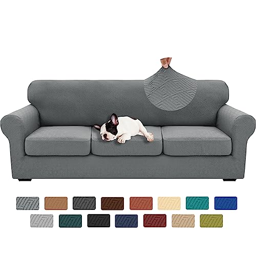 "XINEAGE 2024 Newest 4 Pieces Extra Large Couch Covers for 3 Cushion Sofa Super Stretch Sofa Cover for 3 Large Seat Cushion Universal Slip Cover for Living Room (Light Gray), 91""-110""(3 Cushions)"
