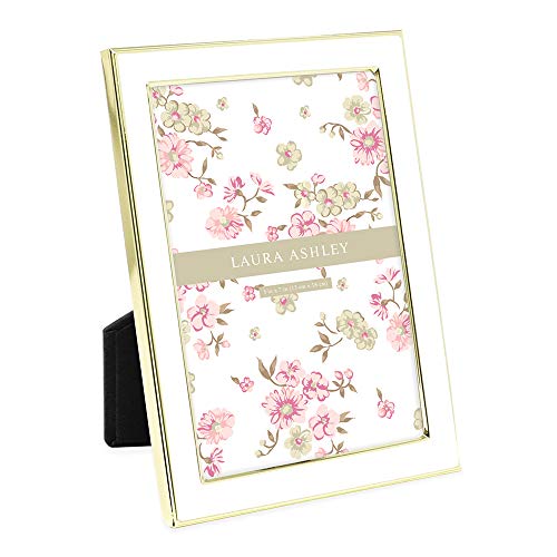 Laura Ashley 4x6 White Enamel, Silver Metal Edge Picture Frame with Easel, Made for Tabletop Display, Desk, Wall D??cor, Gallery Art and More (4x6, White w/Silver)