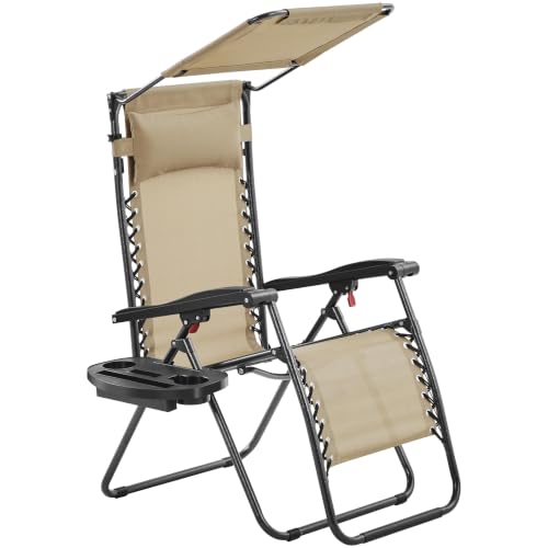 Yaheetech 1pcs Zero Gravity Chair with Sunshade & Side Tray, Beige