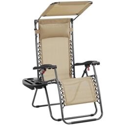 Yaheetech Yaheetch Outdoor Zero Gravity Sun Lounger Foldable Recliner Adjustable Patio Garden Chair w/Canopy, Cup Holder, Carry Strap for Beach Deck Camping Beige/1