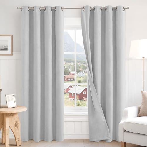 BGment Silver Grey Blackout Curtains for Bedroom 84 Inch Long - Linen Textured Thermal Insulated Light Blocking Lightweight Bronze Grommet Window Drapes for Kids Living Room, 2 Panels, 52 x 84 Inch
