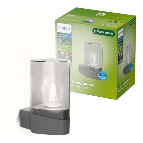 PHILIPS Nayl Outdoor Wall Light, 840 lm, 2700 K, PowerShield, IP44 Weather-Resistant, Durable, Aluminum, Modern Design, UltraEfficient with LED Bulb, Anthracite Gray