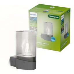 PHILIPS Nayl Outdoor Wall Light, 840 lm, 2700 K, PowerShield, IP44 Weather-Resistant, Durable, Aluminum, Modern Design, UltraEfficient with LED Bulb, Anthracite Gray