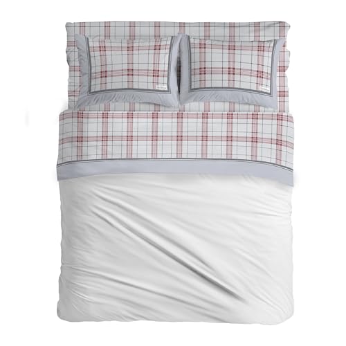PENSIERI DELICATI Double Bed Set, 100% Warm and Soft Flannel Cotton, Double 180 x 200 cm, Includes Bottom Sheet, Top and 2 Pillowcases, Made in Italy, Turin Red