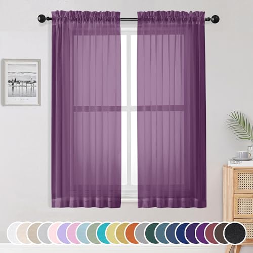 "OWENIE Plum Sheer Curtains 63 Inches Long 2 Panels Set, Light Filtering Voile Fimly Sheer Curtains & Drapes for Living Room Bedroom, 2pcs, Plum, Each 42"""" W x 63"""" L Inch, OWENIE-Sheers01"