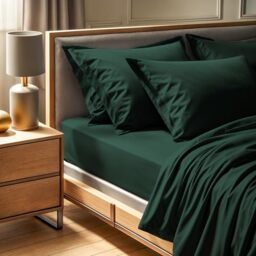 Premium Dark Green Ranforce King Fitted Sheet, 160 x 200 + 30 cm, 100% Cotton, 155 Thread Count, Machine Washable at 30°C, Soft and Durable