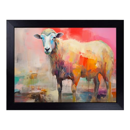 Lap Tray with Bean Bag Cushion, Sheep Gestural - Handmade in the UK, Raised Wooden Edge, Padded Cushion, Heat-Resistant Wipe-Clean Surface, for Meals, Laptops and Crafts
