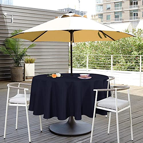 SARAFLORA Outdoor Tablecloth with Umbrella Hole and Zipper Waterproof Table Cloth for Rectangle Tables Washable Spill-Proof Table Cover for Spring/Summer/Patio/Picnic/BBQS/Party (60inch Round, Navy)