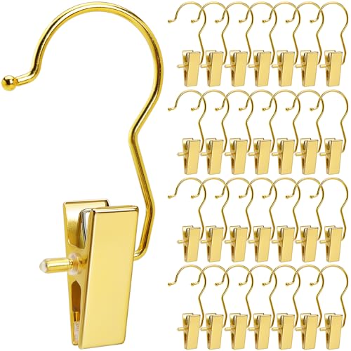 Amber Home gold 24 Pack Boot Clips for Closet, Boot Hangers with Hooks, Laundry Hooks, Clothes Pins, Portable Travel Hangers for Hat, Towels, Bras, Socks