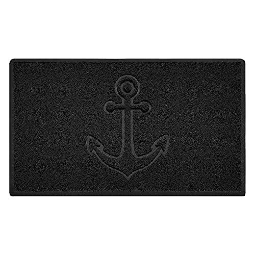 Nicoman Anchor Embossed Shape Door Mat Dirt-Trapper Jet-Washable Doormat-(Use Outdoor ONLY)- (75x44cm/29.5x17.3inches, Medium) Black