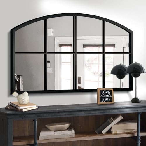 WAMIRRO Wide Window Pane Black Mirror,Farmhouse Arched Wall Mirrors,Grid Mirrors for Fireplace/Entryway/Hallway/Living Room,42“X28” (Black Wide Mirror)