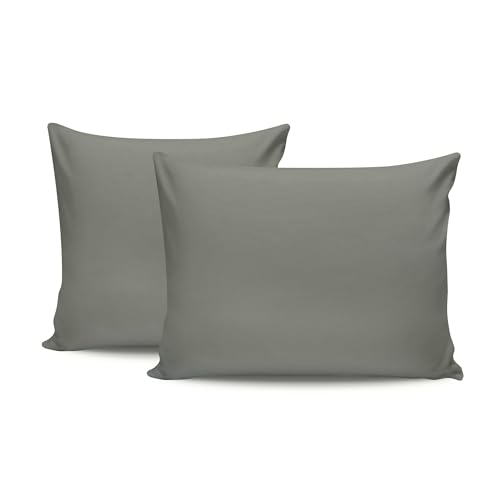 Premium Dark Grey Pillowcase Set (2 Pieces), 80 x 80 cm, 100% Cotton Ranforce, 155 Thread Count, Envelope Closure, Machine Washable at 30°C