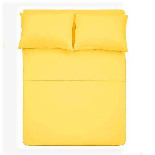 Best Season Cotton Queen Size Bed Sheets Set (Yellow Color) 4 Piece - 100% Cotton Sheet Sets with Envelope Pillow case Deep Pocket, Breathable, Durable & Easy to Clean