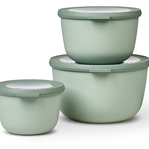 Mepal ??? Multi Bowl Cirqula 3-Piece Set ??? Food Storage Container with Lid - Suitable as Airtight Storage Box for Fridge & Freezer, Microwave Container & Servable Dish - 500, 1000, 2000ml - Nordic sage