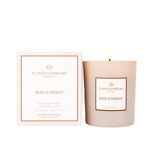 Orient Wood Scented Candle with Case – Vegetable Candle – 180 g – 100% Natural Soy Wax – Citrus & Patchouli & Musk Scent – Made in Provence – Long Lasting – Elegant Gift Idea