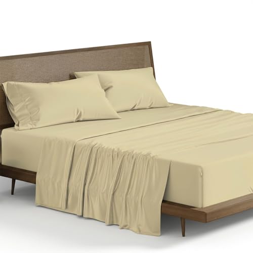 "THREAD SPREAD 100% Egyptian Cotton Sheets California King Size - 800 Series Euphoria Collection Luxury Cal King Size (4 PC, Sand), Soft Cooling, 16"" Deep Pocket Hotel Sheets"