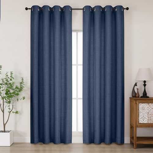 Chyhomenyc Blue Curtains 84 Inches Long 2 Panels Set, Light Filtering Faux Linen Textured Soft Airy Window Curtains for Living Room Bedroom, Thick Modern Privacy Grommet Drapes, 50Wx84L, 2PCS