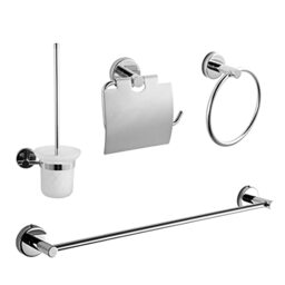EMKE Towel Holders Bathroom Set - 4 PCS Stainless Steel Bathroom Towel Rails Set, 60CM Bath Towel Rack + 1 Toilet Paper Holder + 1 Paper Towel Ring + 1 Toilet Brush, Chrome