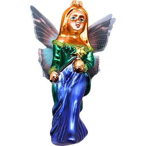 Dekohelden24 Lauschaer Lauscha Christmas Tree Decoration Bauble Glass Bauble Fairy Glass Decoration Fairy in Blue/Green L x W x H 4 x 4 x 15 cm