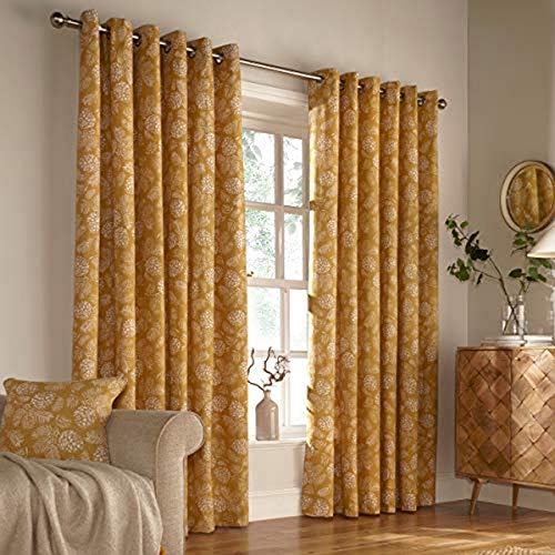 "Furn. Irwin Ringtop Eyelet Curtains (Pair) - Ready Made - Polycotton - Mustard - 168cm x 137cm (66"" x 54"" inches)"