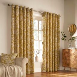 furn. Irwin Woodland Eyelet Curtain Pair - Mustard - 168x137cm