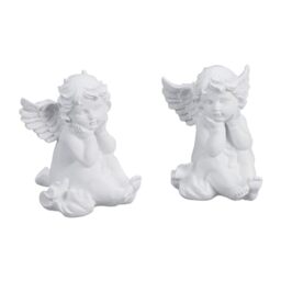 Relaxdays Grave Angel, Set of 2, Weatherproof, Frost-proof, HxWxD: 10 x 7 x 9 cm, Decoration, Guardian, Polyresin, White