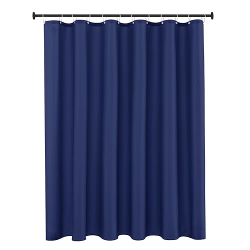 Biscaynebay Textured Fabric Shower Curtain, Morocco Pearl Printed Bathroom Curtain, Indigo 72 by 72 Inches