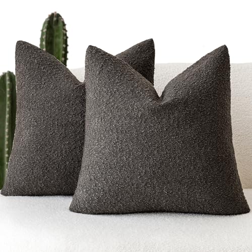 Foindtower Pack of 2 Textured Boucle Throw Pillow Covers Accent Solid Decorative Pillow Cases Cozy Woven Couch Cushion Case for Sofa Bedroom Living Room Home Decor, 20 x 20 Inch,Dark Brown