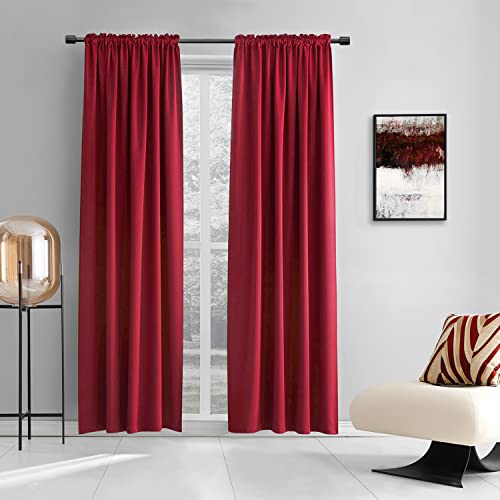 DONREN Backdrop 5FT x 9FT Curtains Panels - Energy Saving Thermal Insulated Solid Rod Pocket Blackout Draperies for Patio (1 Pair, 60 inches by 108 Inch Length,Red)