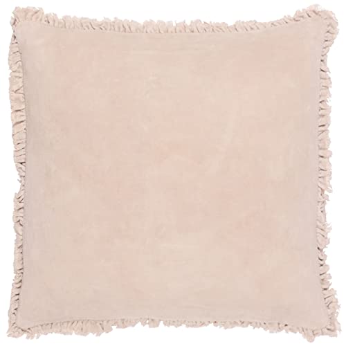 Yard furn Bertie Washed Cotton Velvet Polyester Filled Cushion – Soft Velvet Relaxed Style Decorative Pillow (Natural – 45x45cm)