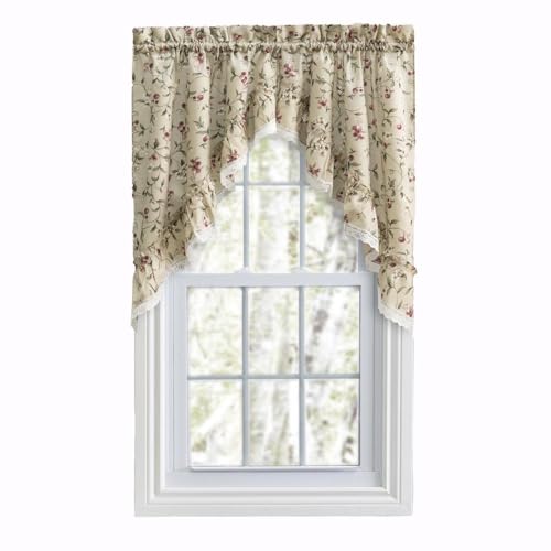 "Ellis Curtain Kitchen Collection Cherries Ruffled Swag Curtains, Natural, 58.00"" x 36.00"""
