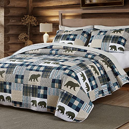 UMCHORD Cabin Quilt Set Queen, Christmas Rustic Quilt Coverlet Bed Set, 3-Piece Lightweight Reversible All Season Quilt Set, Lodge Bedspread Quilt with 2 Shams