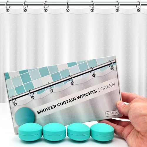 Powerful Anti-Billowing Magnetic Shower Curtain Weights for Splash-Free Bath Experience - 360° Silicone Wrapped - Will Never Rust - Heavy Magnets Prevent Curtain Liners from Blowing - 4 Pairs - Green