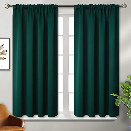 BGment Short Blackout Curtains for Bedroom Window 45 Inch Length - Rod Pocket Thermal Insulated Room Darkening Drapes for Bathroom Ktichen Cafe Rv Camper, 42 x 45 Inch, 2 Panels, Emerald Green