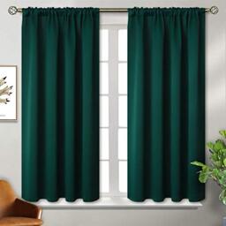 BGment Short Blackout Curtains for Bedroom Window 45 Inch Length - Rod Pocket Thermal Insulated Room Darkening Drapes for Bathroom Ktichen Cafe Rv Camper, 42 x 45 Inch, 2 Panels, Emerald Green