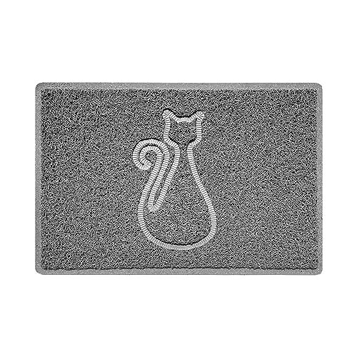 Nicoman CAT Embossed Shape Door Mat Dirt-Trapper Jet-Washable Doormat-(Use Outdoor ONLY)- (60x40cm/23.6x15.7inches, Small) Grey