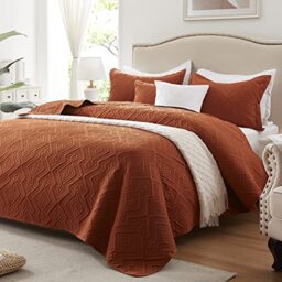 LEAONME Quilt Set King Size 3 Pieces, Lightweight Burnt Orange/Rust Bedspread-98''x106'', Soft Microfiber Summer Quilt, Luxurious Warm Coverlet Set for All Seasons (includes 1 Quilt, 2 Shams)