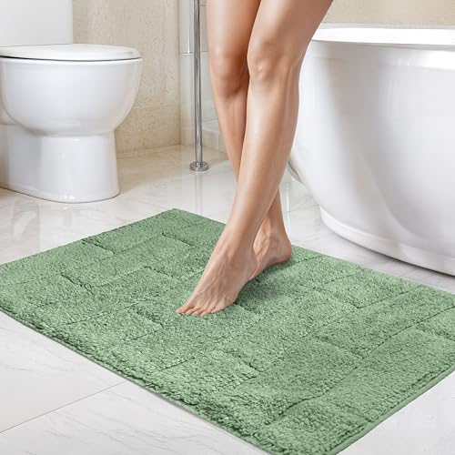 Emma Barclay Waves Pure Cotton Jacquard 2pc Bath set in Green - Mat 50x80cm / Pedestal 50x40cm